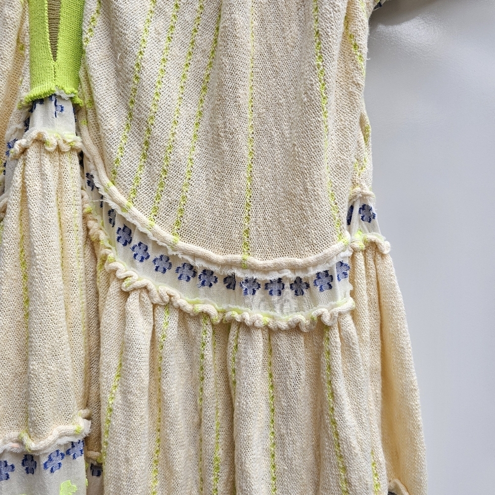 Free People Creamy Tiered Ruffle Mini Dress Knit V-Neck Smocked Ethereal XS/S - Picture 7 of 13